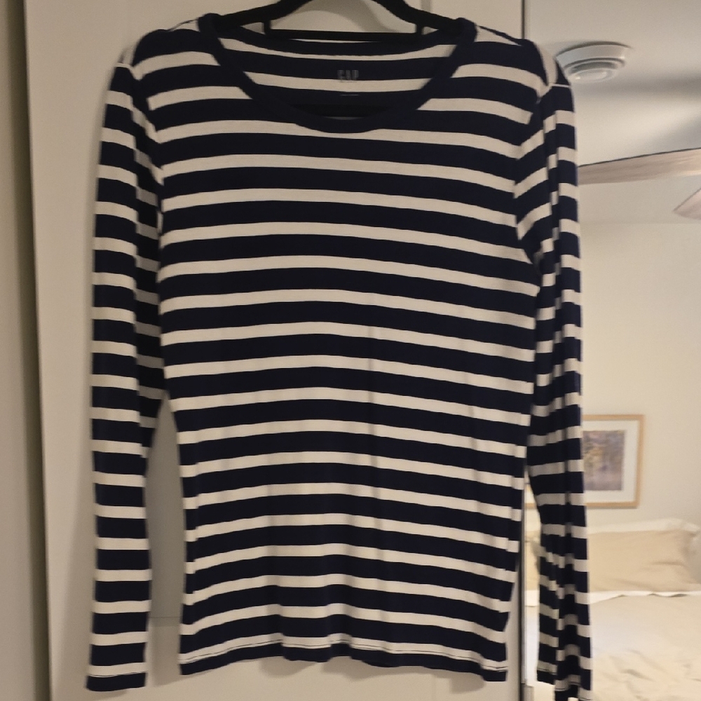 GAP Navy and White Striped Top Size L